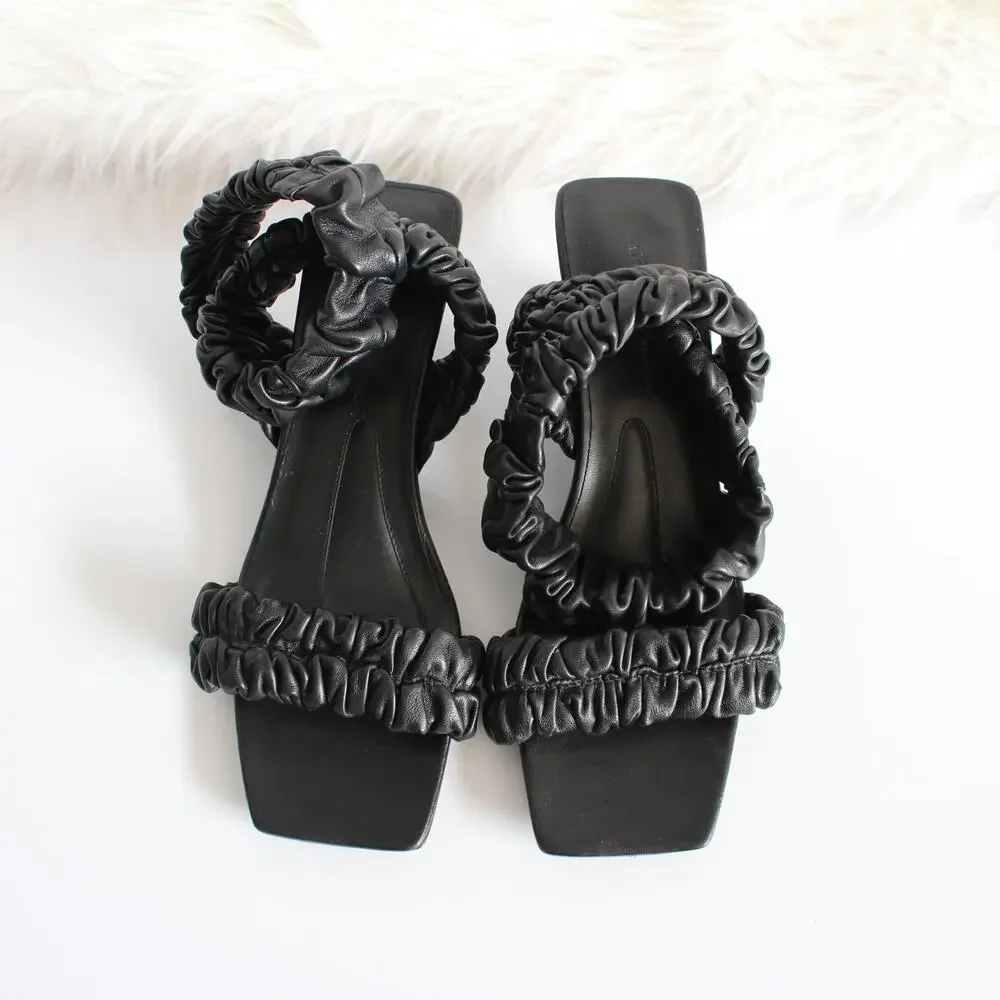 Khaite Lexington Black Ruched Leather Kitten-Heel Sandals (two different sizes) - Picture 5 of 16